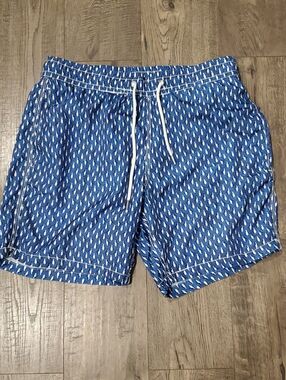 Slate & Stone Blue Swim Trunks with White Print